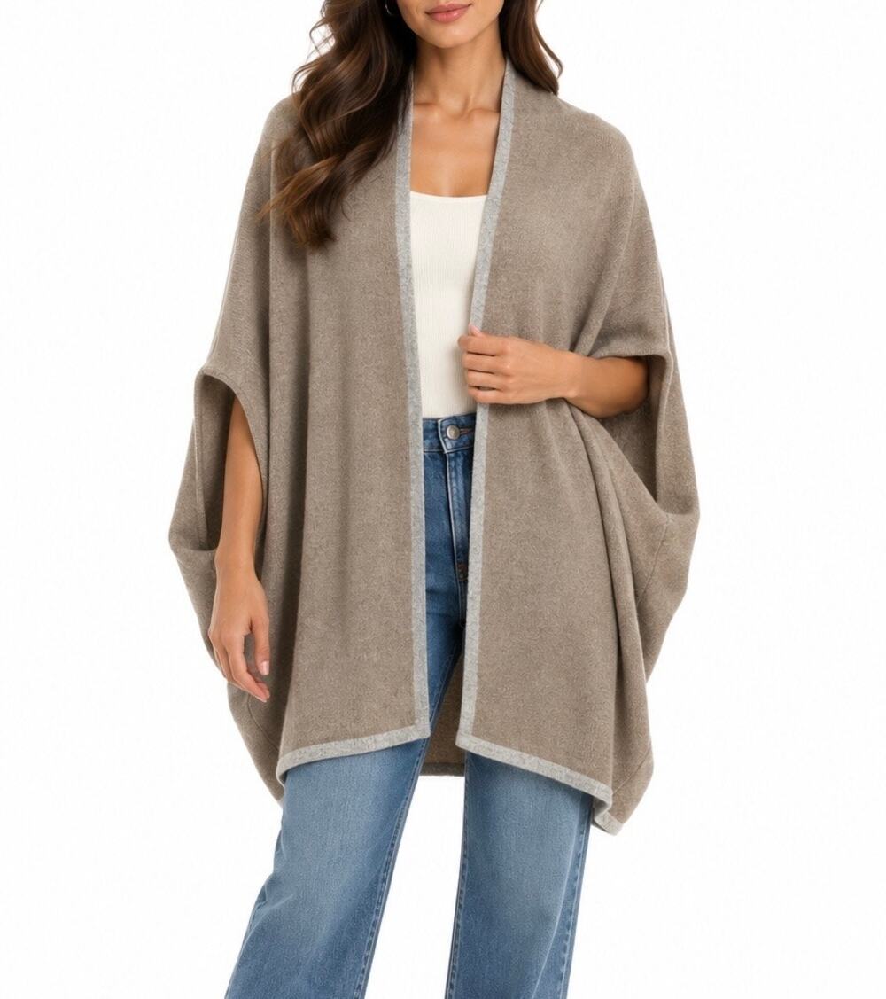 J.McLaughlin 100% Cashmere Taupe Open Front Poncho Wrap One Size